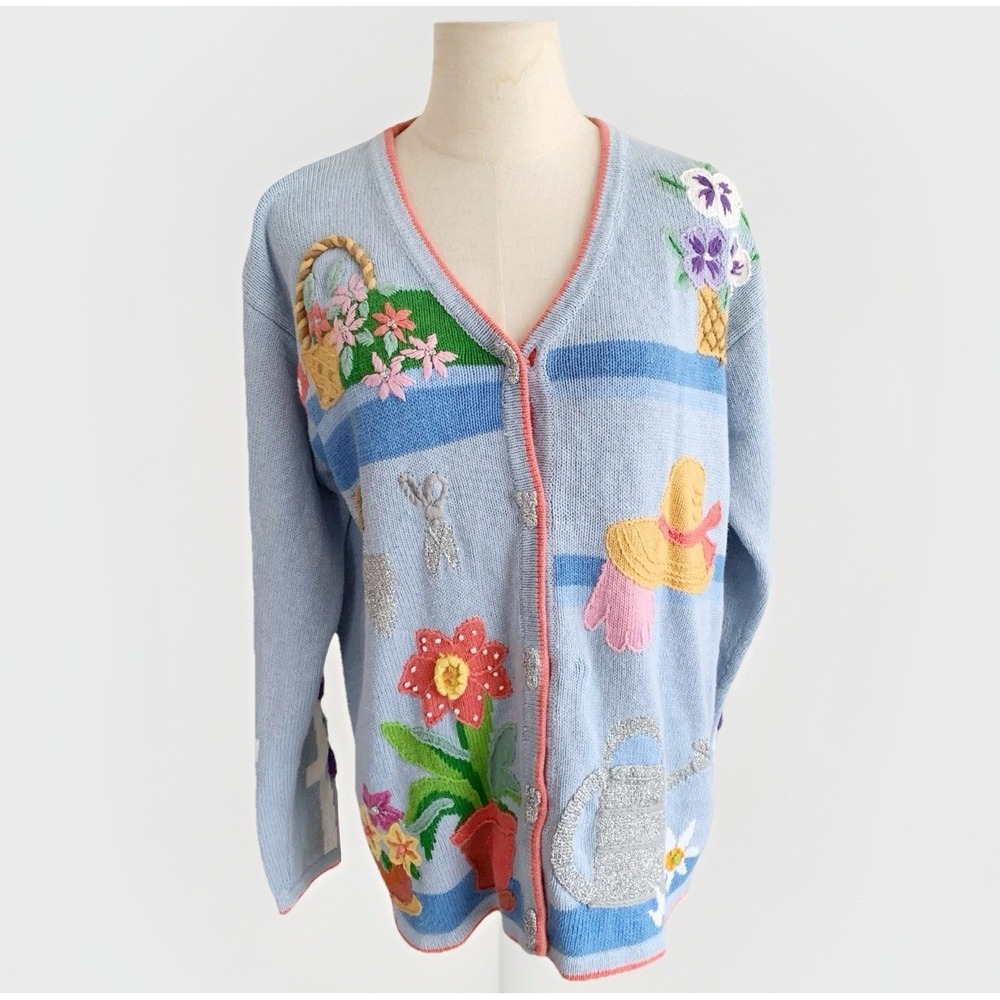 Storybook Knits Cardigan‎ Gardening Spring Bunnies